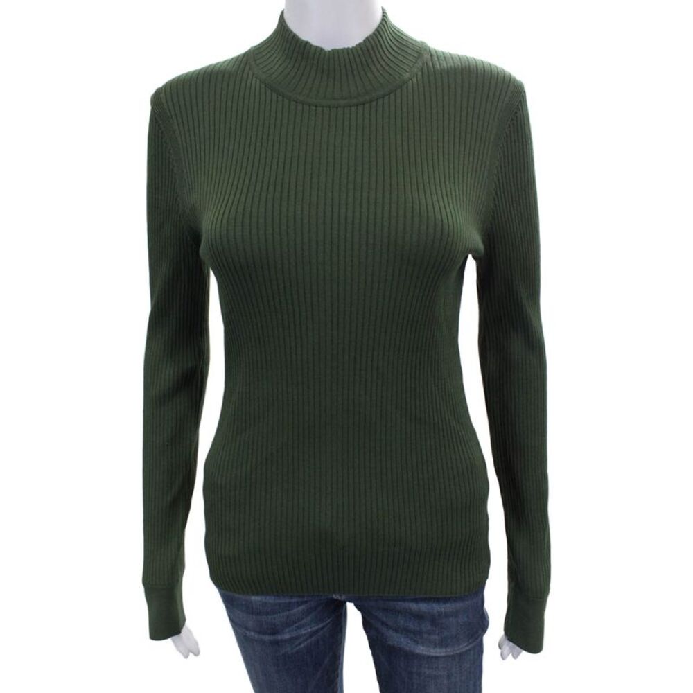 Tara Jarmon Women Striped Mock Neck Pullover Long Sleeve Green Size L